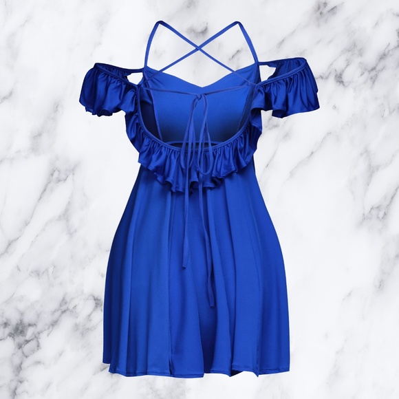⚡️Electric Blue Sexy Strappy Backless Mini Dress - Picture 4 of 6